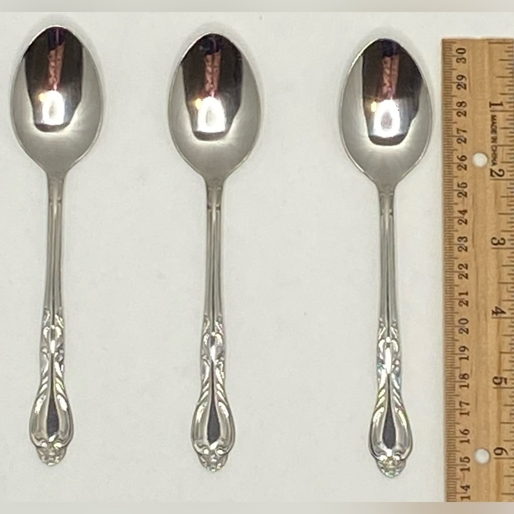 F.B. Rogers Stainless Korea Scrolls Teaspoons - 3 New